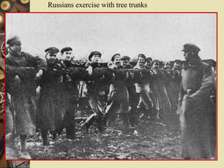 Russians exercise with tree trunks 