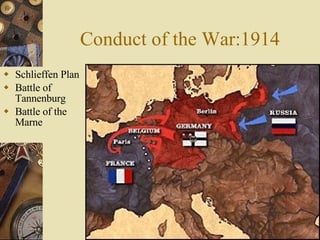 Conduct of the War:1914 Schlieffen Plan Battle of Tannenburg Battle of the Marne 