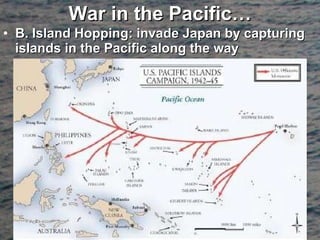 War in the Pacific… B. Island Hopping: invade Japan by capturing islands in the Pacific along the way 