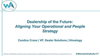 Dealership of the Future:
Aligning Your Operational and People
Strategy
Candice Crane | VP, Dealer Solutions | Hireology
 