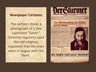Newspaper Cartoons The cartoon shows a photograph of a Jew captioned "Satan." Streicher regularly used the old religious argument that the Jews were in league with the Devil.  