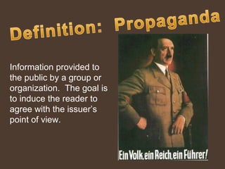 Information provided to the public by a group or  organization.  The goal is to induce the reader to agree with the issuer’s point of view.  