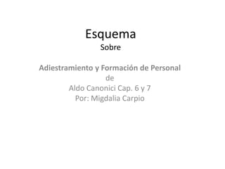 Esquema
Sobre
Adiestramiento y Formación de Personal
de
Aldo Canonici Cap. 6 y 7
Por: Migdalia Carpio
 