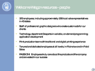 Welcome Wagon resources - people <ul><li>372 employees, including approximately 256 local sales representatives in 43 stat...