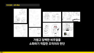 30
가치 탐색 – 조직 특성
가볍고 담백한 비주얼을
소화하기 적합한 조직이라 판단
 