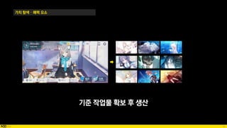 42
가치 탐색 – 매력 요소
기준 작업물 확보 후 생산
 