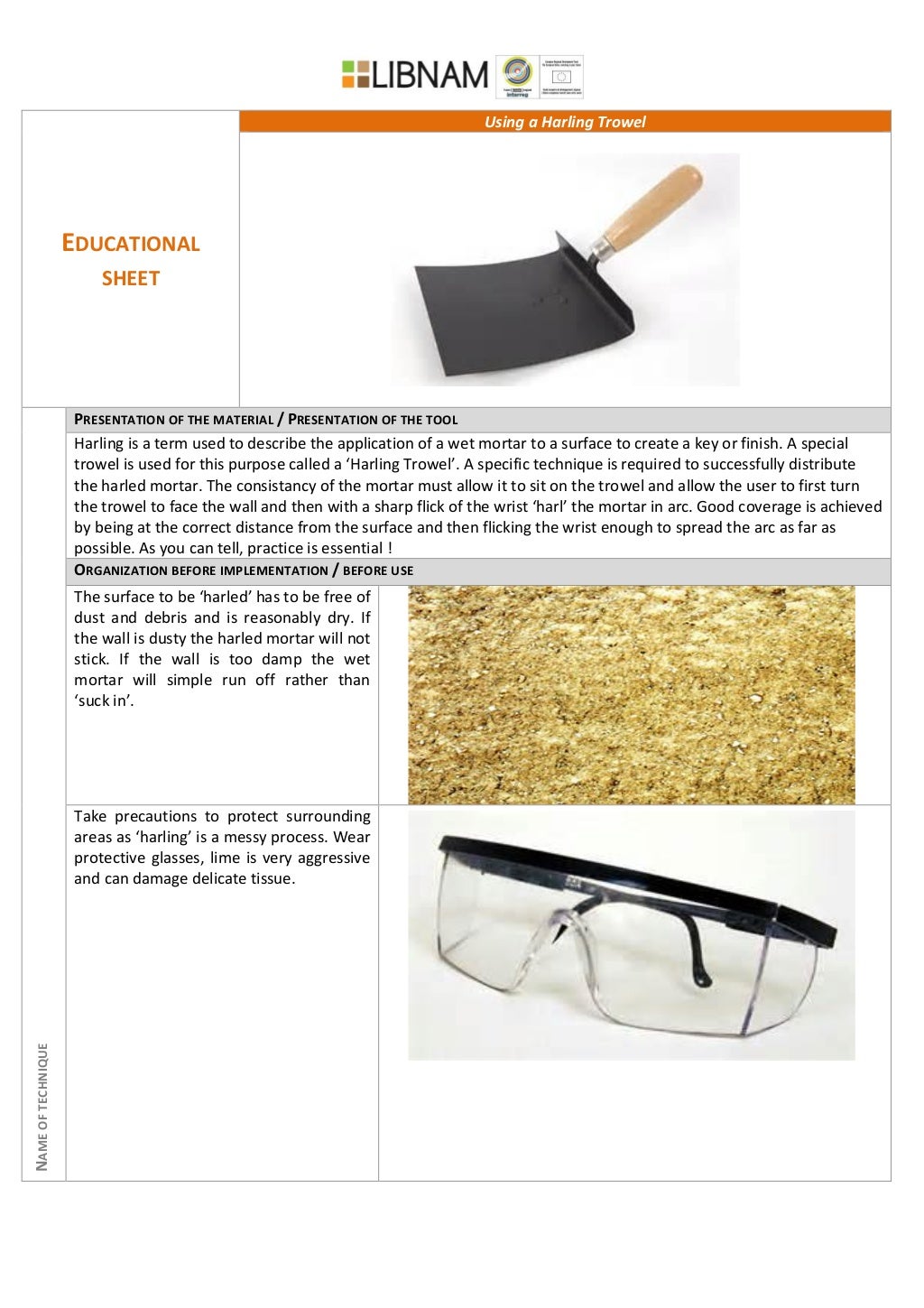 educational sheet using a harling trowel