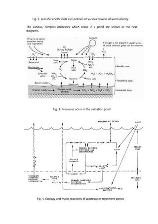 Fig. 2. Transfer coefficients as functions of various powers of wind velocity
The various, complex processes which occur in a pond are shown in the next
diagrams.
Fig. 3. Processes occur in the oxidation pond
Fig. 4. Ecology and major reactions of wastewater treatment ponds
 