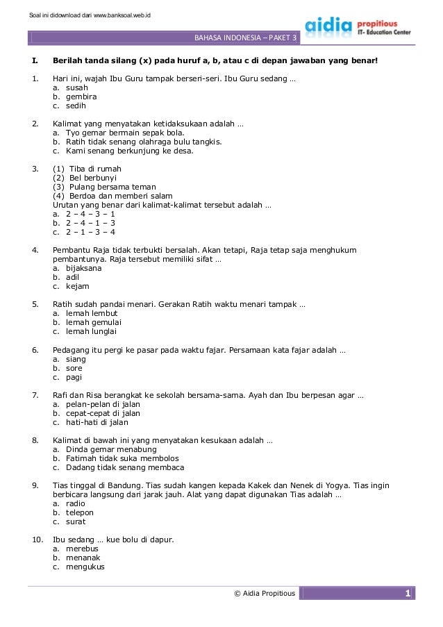 Contoh Soal C3 Bahasa Indonesia - Contoh Soal Pelajaran