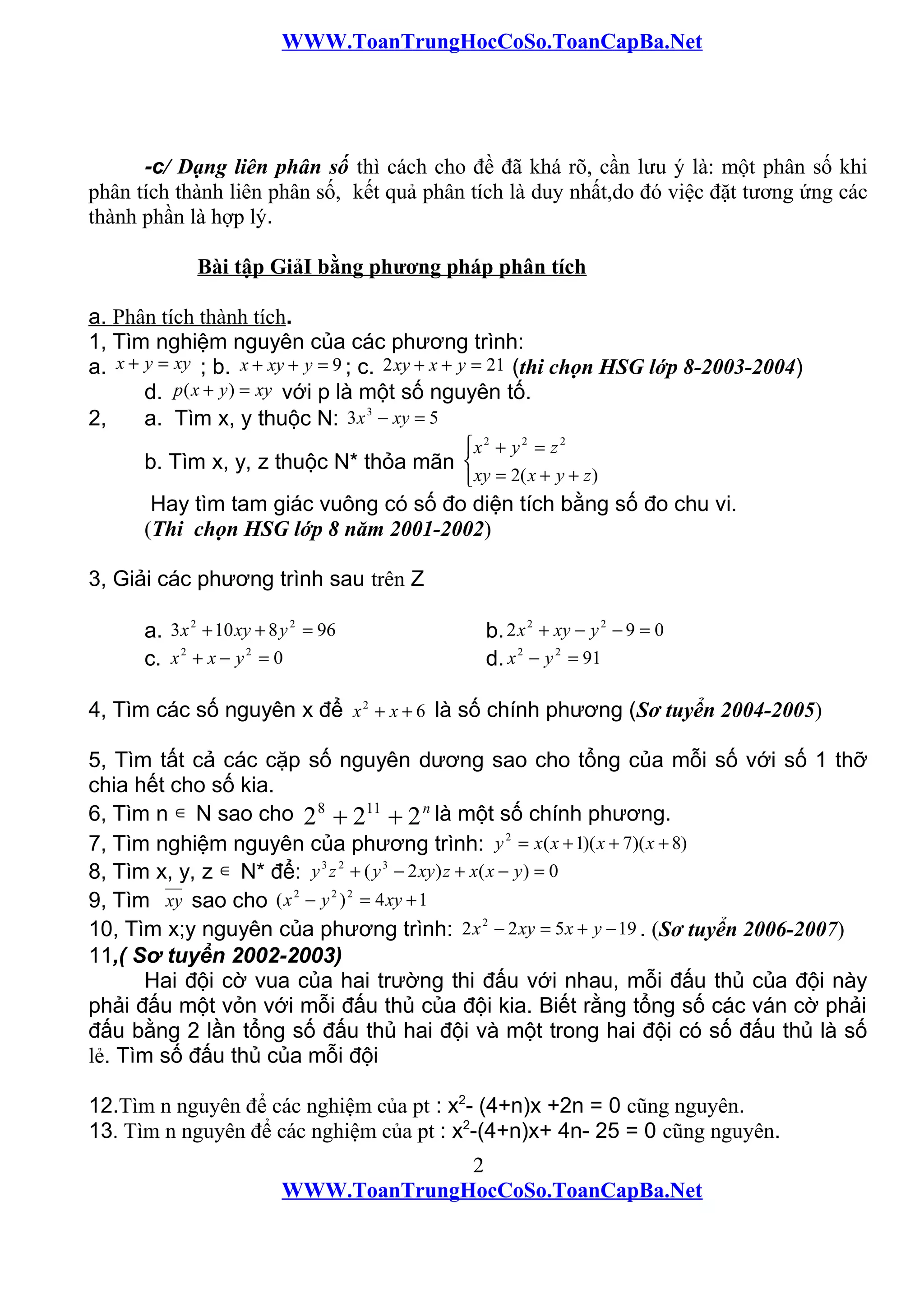Www.toan trunghoccoso.toancapba.net] phuong trinh nghiem nguyen | DOC