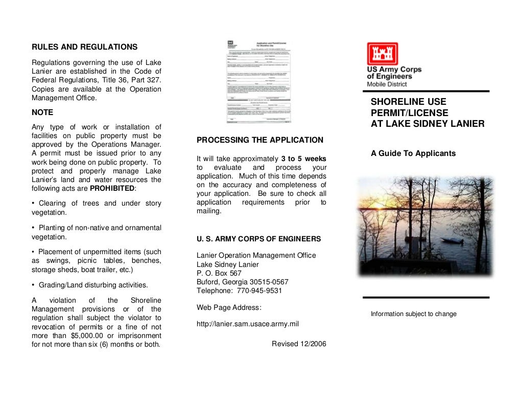 Applying For A Shoreline Use Permit / License At Lake Sidney Lanier