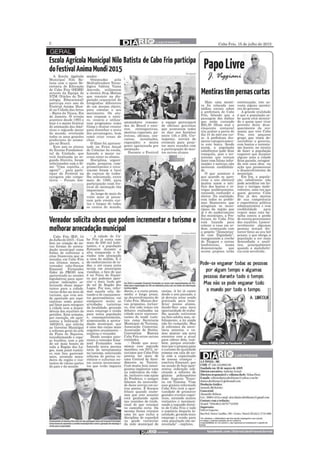 Jornal Diário Cabofriense - minha coluna "Cantinho das Ideias" 15 de julho de  2015