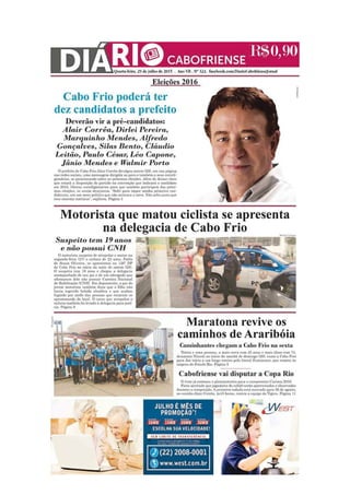 Diário Cabofriense - edição de 29 de julho de 2015 - coluna Cantinho das ideias