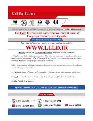 The Third International Conference on Current Issues of Languages, Dialects and Linguistics