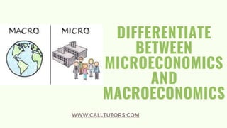 DIFFERENTIATE
BETWEEN
MICROECONOMICS
AND
MACROECONOMICS
WWW.CALLTUTORS.COM
 