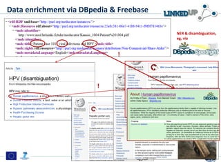!
!
Data enrichment via DBpedia & Freebase
NER & disambiguation,
eg, via
 