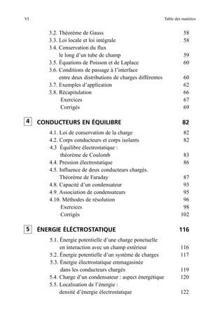 5.6. Calcul de forces électrostatiques
à partir de l’énergie 123
5.7. Exemples d’application 124
Exercices 129
Corrigés 13...
