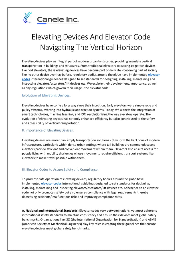 Elevating Devices And Elevator Code Navigating The Vertical Horizon PDF