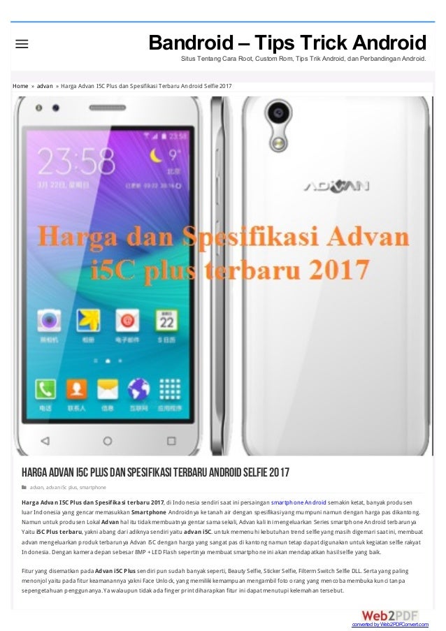 harga dan spesifikasi advan i5c plus terbaru 2017