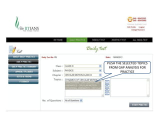 PUSH THE SELECTED TOPICS
 FROM GAP ANALYSIS FOR
       PRACTICE
 