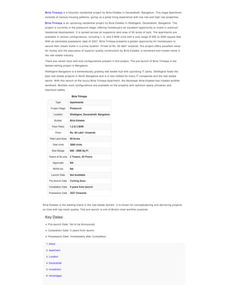 Birla Estates is the leading brand in the real estate domain. It is known for conceptualizing and delivering projects
on time with top-notch quality. This pre-launch is one of Birla's most worthier products.
1. About
2. Apartment
3. Location
4. Devanahalli
5. Investment
6. Advantages
Birla Trimaya is a futuristic residential project by Birla Estates in Devanahalli, Bangalore. This mega Apartment
consists of various housing patterns, giving us a great living experience with low rise and high rise properties.
Birla Trimaya is an upcoming residential project by Birla Estates in Shettigere, Devanahalli, Bangalore. The
project is currently in the prelaunch stage, offering homebuyers an excellent opportunity to invest in premium
residential development. It is spread across an expansive land area of 50 acres of land. The apartments are
available in various configurations, including 1, 2, and 3 BHK units with a size range of 650 to 3000 square feet.
With an estimated possession date of 2027, Birla Trimaya presents a golden opportunity for homebuyers to
secure their dream home in a prime location. Priced at Rs. 50 lakh* onwards, this project offers excellent value
for money and the assurance of superior quality construction by Birla Estates, a renowned and trusted name in
the real estate industry.
There are varied room and size configurations present in this project. The pre-launch of Birla Trimaya is the
fastest-selling project in Bangalore.
Shettigere Bangalore is a tremendously growing real estate hub with upcoming IT parks. Shettigere hosts the
best real estate projects in North Bangalore and is a new hotbed for many IT companies and the real estate
sector. With this launch of the luxury Birla Trimaya Apartment, the developer Birla Estates has created another
landmark. Multiple room configurations are available on the property with optimum space utilization and
maximum safety.
Birla Trimaya
Type Apartments
Project Stage Prelaunch
Location Shettigere, Devanahalli, Bangalore
Builder Birla Estates
Floor Plans 1,2 & 3 BHK
Price Rs. 50 Lakh* Onwards
Total Land Area 50 Acres
Total Units 2600 Units
Size Range 650 - 3000 Sq Ft
Towers & BLocks 2 Towers, 25 Floors
Approvals NA
RERA No NA
Launch Date Not Available
Pre-launch Date Coming Soon
Completion Date 5 years from launch
Possession Date 2027 Onwards
Key Dates:
Pre-launch Date: Yet to be Announced.
Completion Date: 5 years from launch.
Possession Date: Immediately after Completion
 