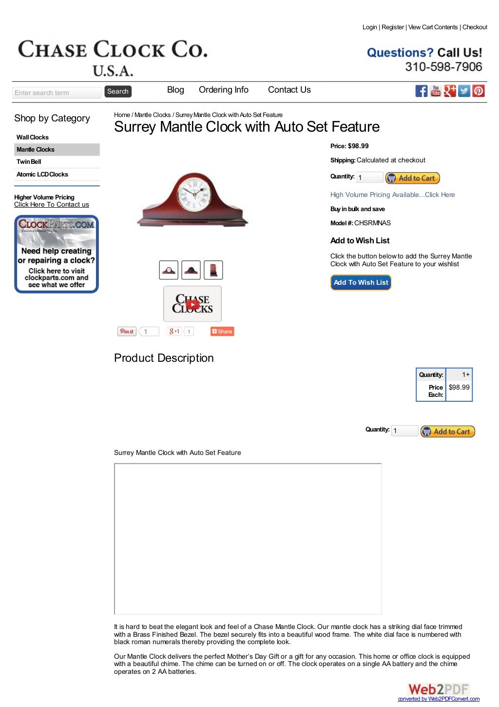 Chase Clocks Mantle Clock With Chimes