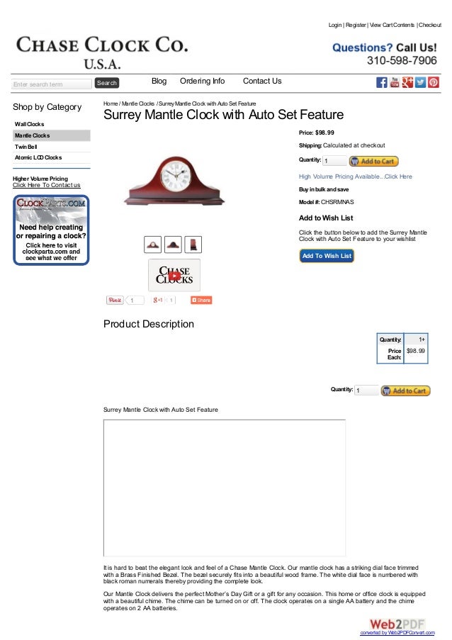 Chase Clocks Mantle Clock With Chimes