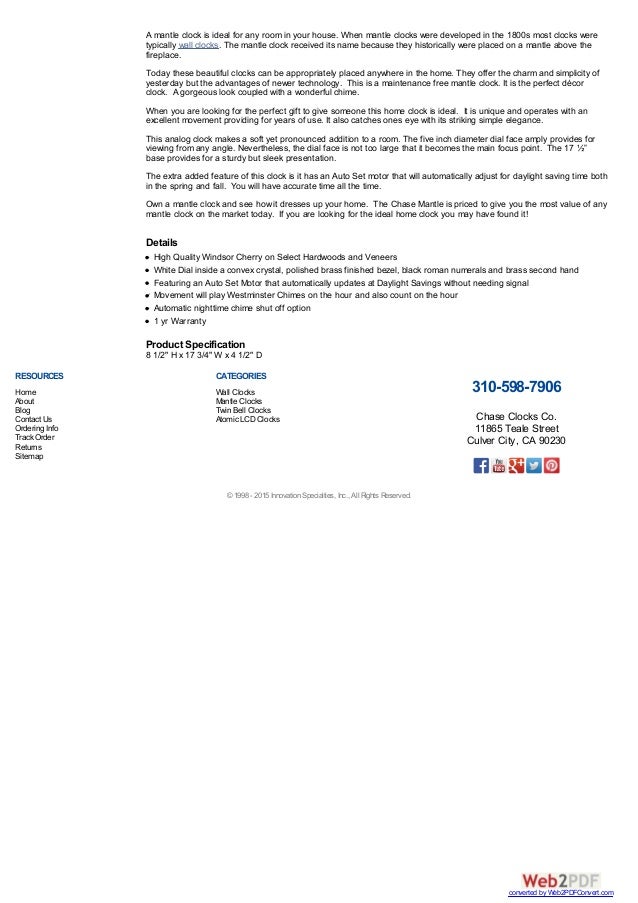 Chase Clocks Mantle Clock With Chimes