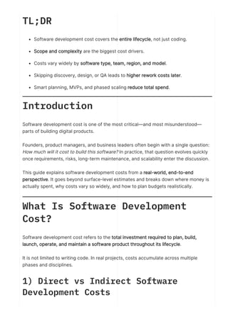 The Complete Guide to Software Development Costs in 2026 | PDF