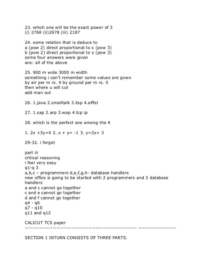 Www Entrance Exam Net Tcs Placement Papers - 