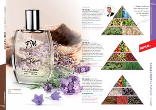 47
                                                                                              « Comme s’il était créé
                                                   Sportives




                                                                                                                              Les produits FM sont tous fabriqués par FM GROUP World
  | HOMME
                                                                                             spécialement pour moi !
                                                   FM 451       Une fragrance fraîche
                                                   aux pures notes aquatiques                 L’énergie de ce parfum
                                                   soulignée par les accords toniques            est tout simplement
                                                   de romarin. Cardamone et séquoia
                                                   sont au cœur. Patchouli et musc                     incroyable ! »
                                                   donnent le ton à ce parfum.
COLLECTION CLASSIQUE



                                                   Une fragrance légère et fraîche
                                                   au style décidemment sportif.
                                                   Notes parfumées :
                                                   Notes de tête : notes aquatiques,
                                                   romarin
                                                   Notes de cœur : séquoia, cardamome
                                                   Notes de fond : musc, patchouli




                                                   Libérées
                                                   FM 450 | Un prologue

                                                                                                             U!
                                                   d’agrumes - mandarine, citron

                                                                                                         UVEA
                                                   et bergamote ouvrent cette riche

                                                                                                       NO
                                                   étude où les rôles principaux sont
                                                   joués par la coriandre, la cardamome
                                                   et le poivre rose. L’accent boisé
                                                   de vétiver apporte du volume
                                                   à cette fragrance, alors que la note
                                                   subtile de patchouli est une invitation
                                                   pour les admirateurs de fraîcheur.
                                                   Notes parfumées :
                                                   Notes de tête : mandarine, citron,
                                                   bergamote
                                                   Notes de cœur : coriandre,




                                                                                                                        COLLECTION CLASSIQUE
                                                   cardamome, poivre vert
                                                   Notes de fond : patchouli, vétiver




                                                   Sportives
                                                   FM 452 | Accents forts
                                                   de menthe fraîche, de mandarine
                                                   et de cyprès. L’essence des fèves
                                                   tonka mêlées aux notes de musc
                                                   rend ce parfum totalement
                                                   imprévisible. Mais les sentiments
                                                   les plus puissants apparaissent
                       EAU DE PARFUM               à la libération des accords de cèdre,
                                                   de bois de santal et de poivre noir.
                       50 ml 	
  www.fmgroup.fr




                       (parfum concentré à 16 %)   Notes parfumées :
                                                   Notes de tête : mandarine, cyprès,
                                                   menthe, sauge




                                                                                                                         | HOMME
                                                   Notes de cœur : musc blanc,
                                                   fève tonka de Venezuela
                                                   Notes de fond : cèdre,
                                                   bois de santal, poivre noir

46
 