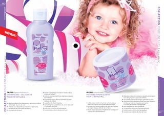 60
  www.fmgroup.fr




                                                                                                                                                                                                                                                              COLLECTION POUR ENFANTS
         NOUV
             EAU !




                                                                                                                                                                                                                                                               | Aq ua M
  | Aqua Magic




                                                                                                                                                                                                                                                               agic
COLLECTION POUR ENFANTS




                                                                                                                                                                                                                                                                     Les produits FM sont tous fabriqués par FM GROUP World
                          FM | PE01 Shampoo & body wash 2 in 1                     q	facilite le démêlage et rend les cheveux doux,      FM | PE02 Fizzing bath tablets
                          SHAMPOOING - GEL DOUCHE                                  	 soyeux et brillants                                 PASTILLES EFFERVESCENTES
                                                                                   q	riche en provitamine B5 qui régénère et apaise      POUR LE BAIN | 3 x 40 g                                 q	élaborées à base de colorants naturels alimentaires
                          POUR ENFANTS | 200 ml                                    	 les irritations                                                                                             	 sans danger pour la peau des enfants
                                                                                   q	à l’extrait de souci officinal hydratant la peau                                                            q	aux arômes joyeux de mangue, grenade et cassis
                                                                                   	 délicate de l’enfant                                                                                        q	chacune de trois pastilles colore l’eau avec fantaisie :
                          q	allie les qualités d’un shampooing doux pour enfants   q	au parfum de fruits tropicaux                       q	créées pour rendre le bain des enfants joyeux,        	 en bleu, en rose ou en jaune, sans tacher
                          	 et d’un gel douche de soin                             q	sans allergènes, parabènes, sel, savon, SLS, SLES   	 plein de couleurs et de bulles effervescentes         	 ni la peau de l’enfant ni la baignoire
                          q	élaboré pour répondre aux besoins d’ aventures         	 ni colorants artificiels                            q	contient de l’huile de pépins de raisin qui hydrate   q	sans allergènes et sans parabènes
                          	 aquatiques des plus petits amateurs                    q	testé sous contrôle dermatologique                  	 et soigne la peau délicate des enfants                q	composition parfumée hypoallergénique
                          q	ne pique pas les yeux                                  q	convient aux enfants de plus de 3 ans               q	l’huile d’avocat apaise et régénère en protégeant     q	testées sous contrôle dermatologique
                                                                                                                                         	 la peau de la déshydratation                          q	convient aux enfants de plus de 3 ans                                    61
 