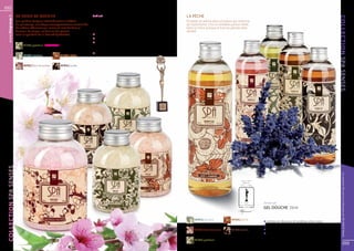 68

                        LA FLEUR DE CERISIER                                     Bath salt                                            LA PÊCHE
  www.fmgroup.fr




                                                                                                                                                                                                                                                 COLLECTION
                        Son parfum évoque inévitablement le début                SEL DE BAIN | 600 g                                  Possède un arôme doux et juteux qui redonne
                        du printemps, une fragrance joyeusement ensoleillée.                                                          de l’optimisme. C’est le véritable parfum d’été.
                        Un arôme séduisant qui relaxe et met de bonne                                                                 Dans la Chine antique le fruit du pêcher était
                        humeur. Au Japon les feuilles de cerisier                                                                     vénéré.
                        sont le symbole de la beauté éphémère.                   q	au sel naturel du Brésil
                                                                                 q	la peau devient douce, soyeuse et bien nettoyée
                                                                                 q	le calcium, le magnésium, le bromure, l’iode,
                             FM PB5S | patchouli NOUVEAU !                       	 le potassium et le fer renforcent la peau et lui
                                                                                 	 redonnent de l’élasticité
                                                                                 q	parfum relaxant
                             FM PB1S | verveine 	            FM PB2S | pêche




                                                                                                                                                                                                                                                 spa
                             FM PB3S | fleur de cerisier 	   FM PB4S | vanille




                                                                                                                                                                                                                                                 senses
COLLECTION spa senses




                                                                                                                                                                                                                                                    Les produits FM sont tous fabriqués par FM GROUP World
                                                                                                                                                                                               Shower gel
                                                                                                                                                                                               GEL DOUCHE 250 ml

                                                                                                                                            FM PB1G | verveine 	           FM PB2G | pêche
                                                                                                                                                                                               q	nettoie en douceur et protège votre corps
                                                                                                                                                                                               q	la peau devient hydratée et nourrie
                                                                                                                                           FM PB3G | fleur de cerisier 	   FM PB4G | vanille   q	la provitamine B apaise
                                                                                                                                                                                               q	son agréable parfum éveille les sens et reste
                                                                                                                                                                                               	 longtemps sur la peau
                                                                                                                                           FM PB5G | patchouli
                                                                                                                                                                                                                                                           69
 