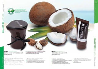 75




                                                                                                                                                                                                                                                                                    Les produits FM sont tous fabriqués par FM GROUP World
  | pour HOMME



                                         A
                                      POS NTS
                                     M              SANS PARRAFINE, DÉRIVÉS DU PÉTROLE,
                                CO

                                                    COLORANTS ARTIFICIELS, PARABÈNES,
                                                    STABILISATEURS CHIMIQUES, SILICONES, PEG,
                                                    PROPYLÈNE GLYCOL
                                   AT           S
                                 N




                                        UREL
COLLECTION SKIN LAB




                                                                                                                                                                                                                                                                                 COLLECTION
                      FM | PL04 Natural warm body butter                               En raison de la présence importante de cires, LE BEURRE DE BEAUTÉ NATUREL   FM | PL03 Mattifying effect face cream




                                                                                                                                                                                                                                                                                 skin
                                                                                       et LA CRÈME NATURELLE POUR LE CORPS peuvent se cristalliser mais
                      BEURRE CHAUD NATUREL DE BEAUTÉ                                   ce processus n’altère ni leur qualité ni leurs propriétés.
                                                                                                                                                                   CRÈME POUR LE VISAGE EFFET
                      CORPOREL | 65 g                                                                                                                              MATIFIANT | 30 ml




                                                                                                                                                                                                                                                                                 lab
                                                                                                                                                                                                                                                                                  |
  www.fmgroup.fr




                      q	destiné à être appliqué chaud, sous forme d‘huile              	 régénèrent et hydratent intensément la peau                               q	créée pour un soin quotidien                           	 peau à régénérer la couche protectrice
                      	 de massage parfumée                                            	 en prévenant sa déshydratation                                            q	destinée à tous les types de peau                      	 de l’épiderme et à rester suffisamment hydratée.
                      q	créé à base de composants naturels de la plus haute 	          q	la cire naturelle d’abeille rend la peau douce et ferme                   q	ses composants donnent un effet lissant et matifiant   q	possède une consistance légère qui n’alourdit
                      	 qualité tels les beurres de karité et de mangue                                                                                                                                                     	 pas la peau




                                                                                                                                                                                                                                                                                 pour HOMME
                                                                                       q	au même parfum agréable boisé-fruité que celui                            q	enrichie en extrait d’aloès aux effets
                      	 qui nourrissent, apaisent les irritations et protègent         	 du savon naturel et de la crème de la même série                          	 anti-inflammatoires, elle apaise et régénère           q	pénètre rapidement
                      	 de l’action nocive des facteurs extérieurs
                                                                                                                                                                   q	l’acide hyaluronique et la vitamine E aident votre
                      q	l’huile de noix de coco et l’huile d’amande douce


74
 