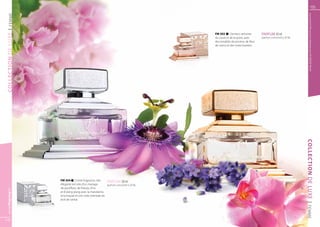 15




                                                                                                                                                            Les produits FM sont tous fabriqués par FM GROUP World
  | FEMME




                                                                                     FM 303       | Senteur attirante     PARFUM 50 ml 	
COLLECTION DE LUXE



                                                                                     du cassis et de la poire, avec       (parfum concentré à 20 %)
                                                                                     des tonalités de pivoine, de fleur
                                                                                     de coton et des notes boisées.




                                                                                                                                                      COLLECTION DE LUXE
                     FM 304 | Cette fragrance, très      PARFUM 50 ml 	
                     élégante est née d’un mariage       (parfum concentré à 20 %)
                     de passiflore, de freesia, d’iris
  www.fmgroup.fr




                     et d’ylang-ylang avec la mandarine,
                     le kumquat et une note orientale de
                     bois de santal.




                                                                                                                                                      | FEMME
14
 