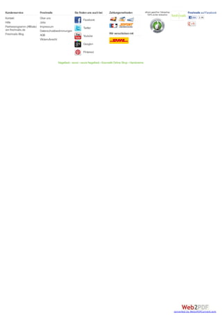 Kundenservice                 Freshnails                Sie finden uns auch bei     Zahlungsmethoden                eKomi geprüfter Onlineshop             Freshnails auf Facebook
                                                                                                                      100% sicher einkaufen
Kontakt                       Über uns                                                                                                                        Like   2.4k
                                                               Facebook
Hilfe                         Jobs
Partnerprogramm (Affiliate)   Impressum                        Twitter
von freshnails.de             Datenschutzbestimmungen
Freshnails Blog                                                                     Wir verschicken mit
                              AGB                              Youtube
                              Widerrufsrecht
                                                               Google+

                                                               Pinterest


                                           Nagellack - essie - essie Nagellack - Kosmetik Online Shop - Handcreme




                                                                                                                                                 converted by Web2PDFConvert.com
 