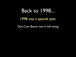 Back to 1998...
 1998 was a special year.
Dot Com Boom was in full swing
 