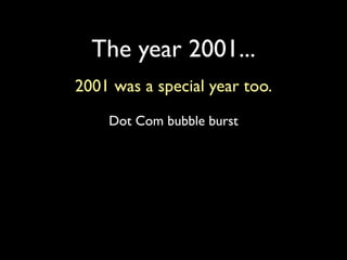 The year 2001...
2001 was a special year too.
    Dot Com bubble burst
 