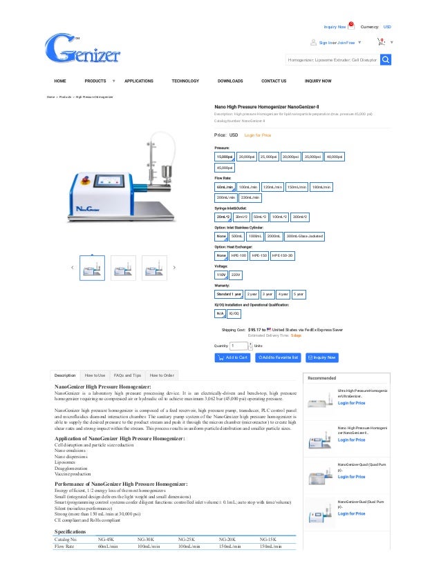 NanoGenizer High Pressure Homogenizer Cell Disruption & Lipid Nanoparticles