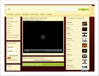 Search



Homepage      Top Videos   New Videos   Random video     Contact us    Register




                           Now Playing: 2Pac - California Love
Best Rock Songs
                                                                                      Keke Wyatt
Dance                                                                                 I Dont Wanna
Hip-Hop
                                                                                      Monica
Latin
                                                                                      Angel of Mine
Pop

R'n'B                                                                                 Omarion
Rock & Alternative                                                                    Im Tryna

World & Reggae
                                                                                      Little Village
                                                                                      She Runs Hot


                                                                                      Jon B.
                                                                                      Cool Relax
Username

                                                                                      Ruff Endz
Password                                                                              No More


                                                                                      Chris Brown
 g Remember Me
 c
 d
 e
 f
                                                                                      Yo
 Login
Forgot your password?                        No videos are being watched right now.   Pat Monahan
                                                                                      Her Eyes


                                                                                      Plain White T's
                                                                                      Hey There Delilah
locked up by akon
 