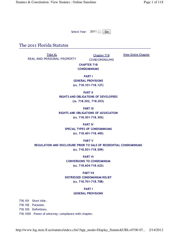 What does Florida statute chapter 718 cover?