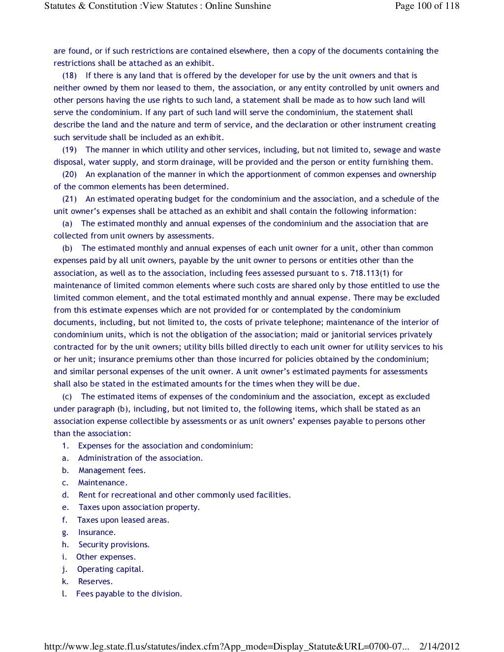 Florida Statute Chapter 718