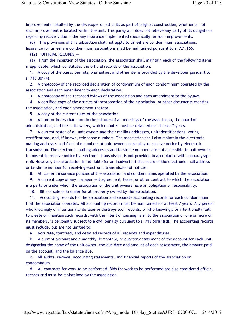 Florida Statute Chapter 718