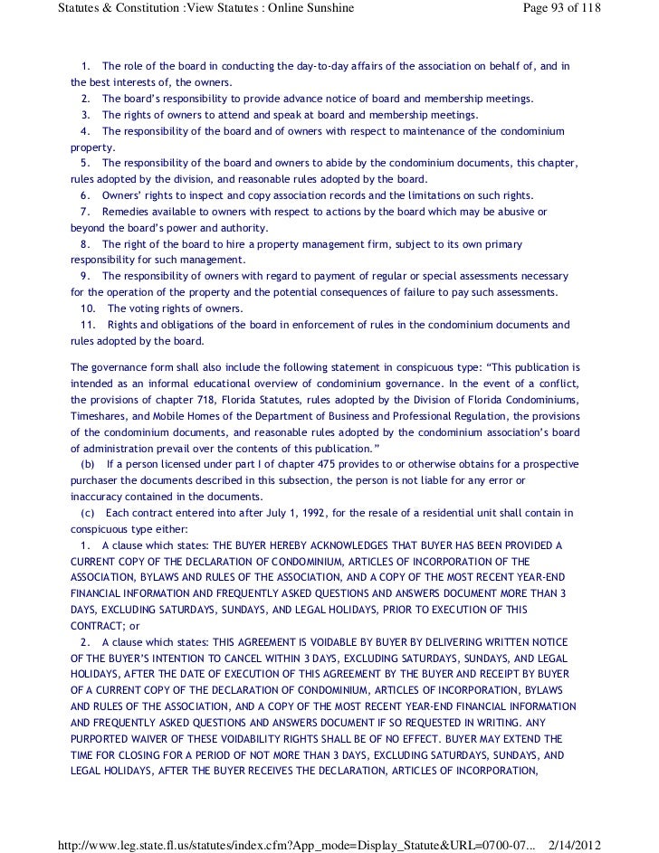 Florida Statute Chapter 718