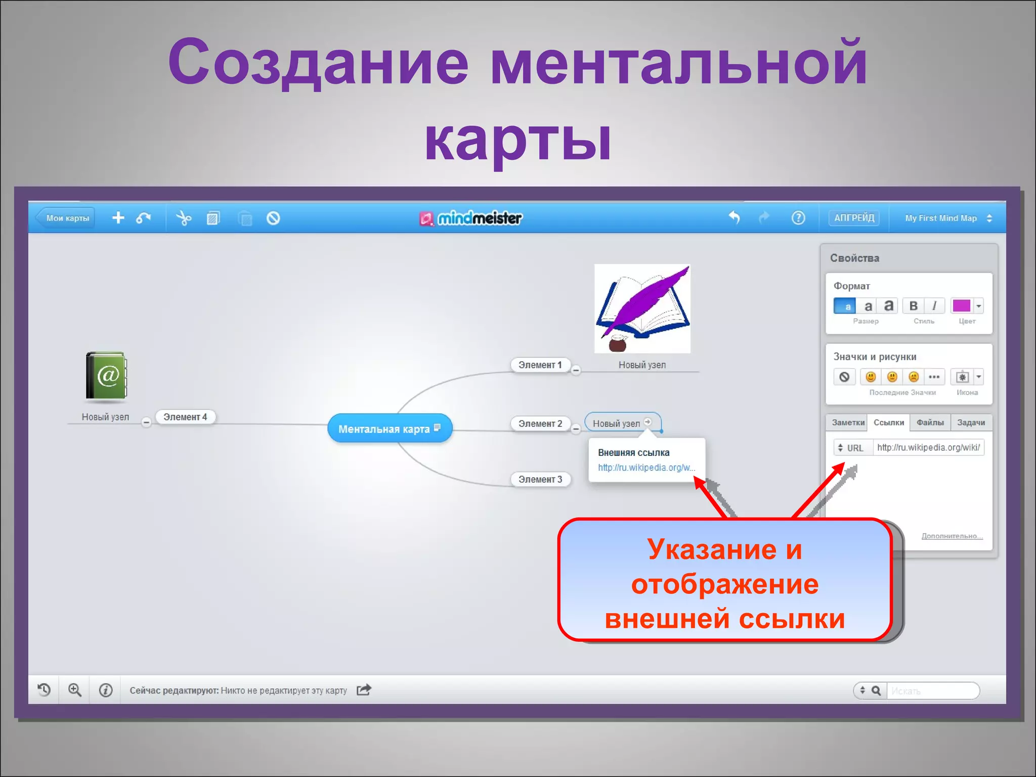 Создание ментальной
       карты




              Указание и
             отображение
           внешней ссылки
 