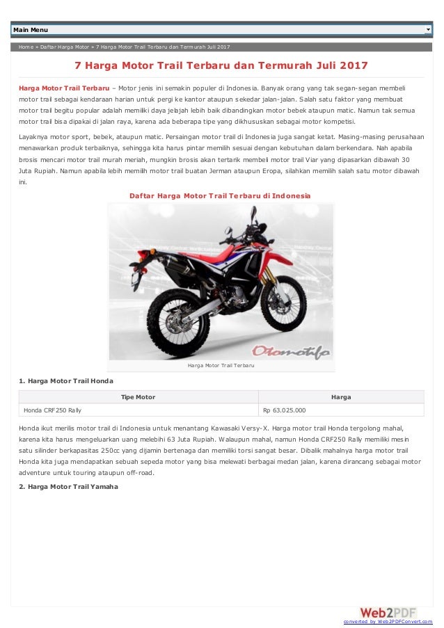 Daftar Harga  Motor  Trail  Terbaru di Indonesia