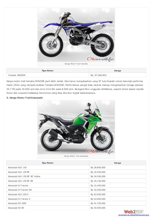 Daftar Harga  Motor  Trail Terbaru di  Indonesia 