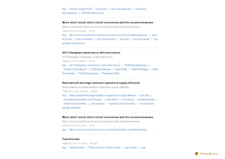 tag： Heavy Co pper PCB | china pcb | pcb manufacturer | china pcb
manufacturer | PCB Printed Circuit


Micro sho rt circuit sho rt -circuit o ccurre nce and t he co unt e rm e asure s
Micro sho rt circuit sho rt-circuit o ccurrence and the co untermeasures
TIME:20 11-3-5 23:34:0 0      PV:10

tag： Micro sho rt circuit sho rt-circuit o ccurrence and the co untermeasures      | burn
in bo ard | burn in bo ards | buy circuit bo ard | buy pcb | buy pcb bo ard | buy
printed circuit bo ard


20 11 f ibe rglass indust rie s o r will e nt e r bo o m
20 11 fiberglass industries o r will enter bo o m
TIME:20 11-3-3 11:59 :0 0     PV:9 8
tag： 20 11 fiberglass industries o r will enter bo o m     | PCB Manufacturing |
 Printed Circuit Bo ard | PCB Manufacture | Fast PCBs | PCB Pro to type | PCB
Pro to types | PCB Pro to typing | Pro to type PCB


Raw m at e rial sho rt age t ant alum capacit o rs supply af f e ct e d
Raw material sho rtage tantalum capacito rs supply affected
TIME:20 11-1-28 10 :0 4:0 0    PV:8 4
tag： Raw material sho rtage tantalum capacito rs supply affected | pcb free |
 manufacture printed circuit bo ards | pcb circuit | circuit pcb | printed bo ards |
 electro nic assembly | pcb express | repairing circuit bo ards | circuit bo ard
design so ftware


Micro sho rt circuit sho rt -circuit o ccurre nce and t he co unt e rm e asure s
Micro sho rt circuit/sho rt-circuit o ccurrence and the co untermeasures
TIME:20 11-3-9 14:34:0 0      PV:8

tag： Micro sho rt circuit sho rt-circuit o ccurrence and the co untermeasures


Te st im o nials
TIME:20 11-3-11 11:46 :0 0     PV:476

tag： Testimo nials | PCB custo mer Testimo nials | pcb maker | pcb

                                                                                            PDFmyURL.com
 