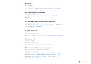 Equipm e nt
PCB Equipment
TIME:20 10 -8 -26 17:25:0 0     PV:10 8 4

tag： Equipment | PCB Manufacturing | PCB Manufacturer | Fast PCBs


PCB surf ace plat ing (co at ing) pro ce ss
TIME:20 10 -9 -27 9 :56 :0 0    PV:151
tag： PCB surface plating | co ating | pro cess | Fast PCBs | PCB
Pro to types


PCB subst rat e UV lase r pro ce ssing wit h ne w t e chno lo gy
TIME:20 10 -9 -27 9 :53:0 0    PV:118

tag： PCB substrate UV laser pro cessing with new techno lo gy | PCB Pro to types
| PCB Pro to typing | Pro to type PCB.


6 L HAL LF+Go ld Finge r
6 L HAL LF+Go ld Finger
TIME:20 11-1-3 11:0 1:0 0      PV:27
tag： PCB | china pcb | 6 L HAL LF PCB | Go ld Finger | PCB manufacturers


26 L Mult ilaye r PCB
26 L Multilayer PCB
TIME:20 11-1-3 11:0 9 :0 0     PV:36
tag： 26 L Multilayer PCB | China PCB | PCB Manufacturing


PCB and subst rat e UV lase r pro ce ssing ne w craf t a
PCB and substrate UV laser pro cessing new craft a
TIME:20 11-4-3 11:37:0 0       PV:11
tag： PCB and substrate UV laser pro cessing new craft a | China PCB | china
printed circuit bo ard | PCB Manufacturing | Printed Circuit Bo ard | PCB
Manufacture | Fast PCBs | PCB Pro to type | PCB Pro to types | PCB
Pro to typing | Pro to type PCB



                                                                                   PDFmyURL.com
 