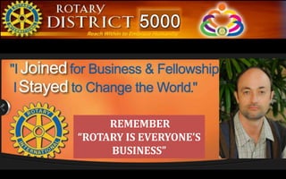 REMEMBER
“ROTARY IS EVERYONE’S
     BUSINESS”
 